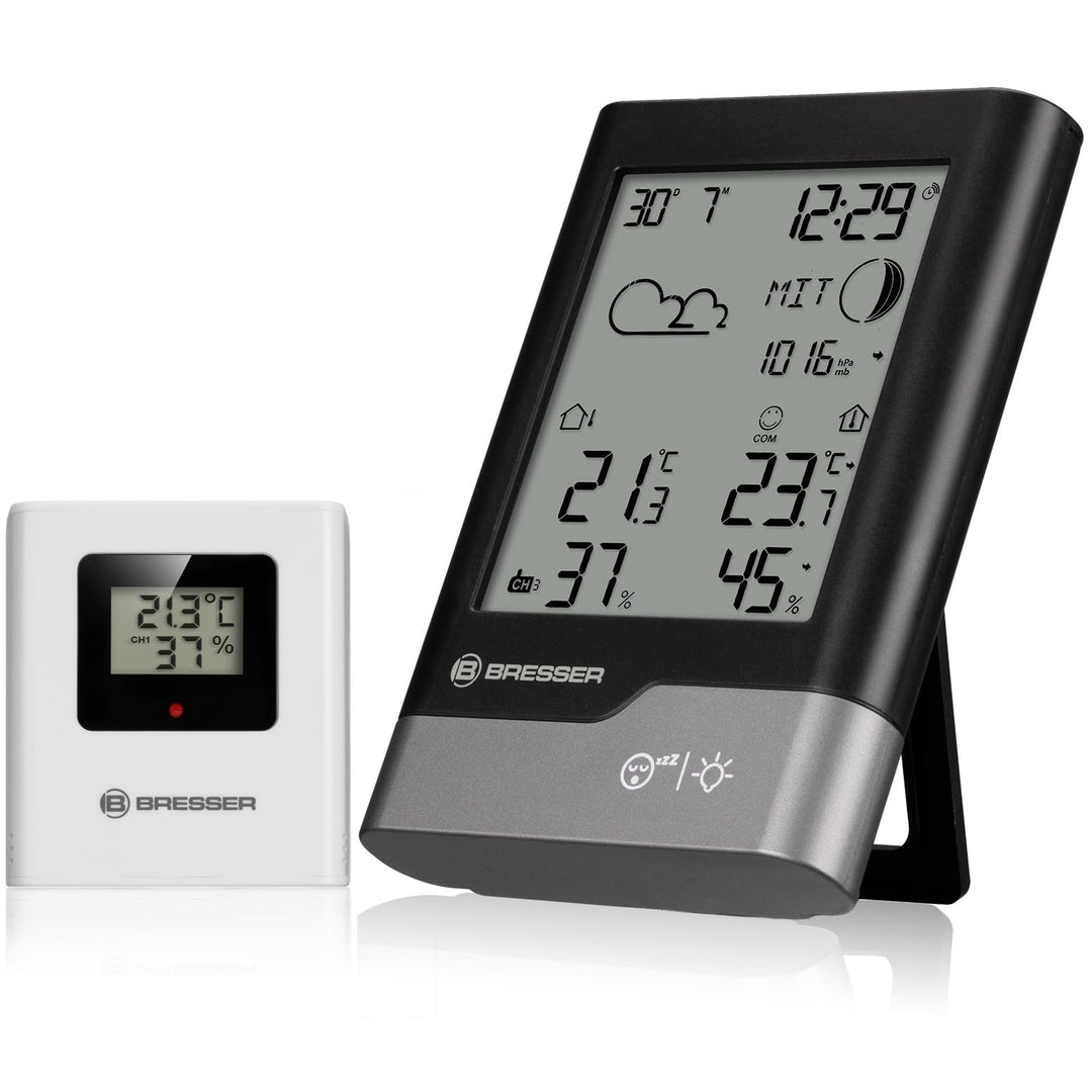 Bresser Funkwetterstation mit Aussensensor Temperatur, Luftfeuchtigkeit, Wettervorhersage, Frostwarn