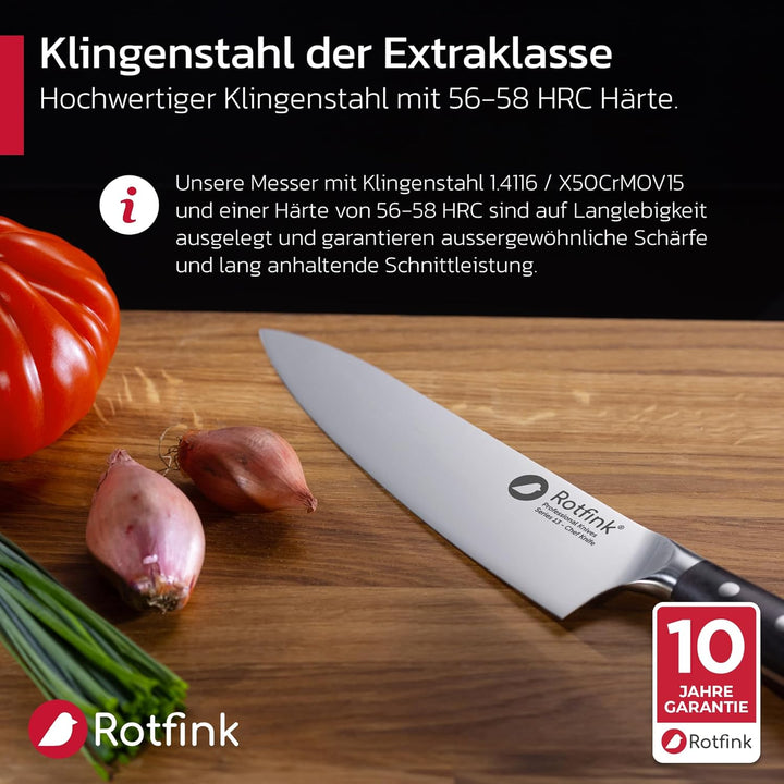Kochmesser 21 cm, Profi Küchenmesser scharf, Chefmesser, Fleischmesser, Edelstahl 56-58 HRC, ergonom