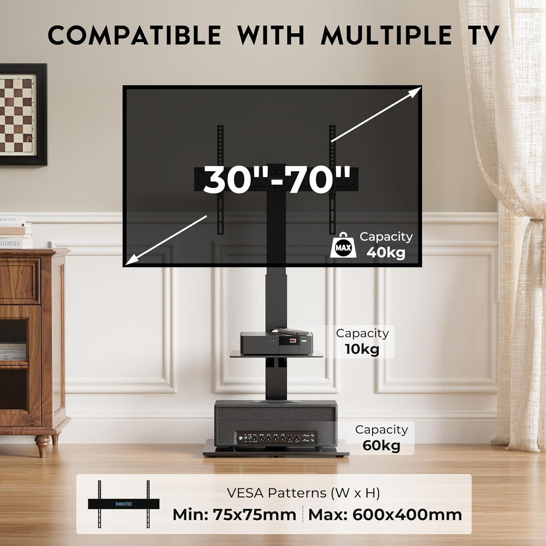 BONTEC TV Ständer für 30-70 Zoll LED OLED LCD Plasma Flach &amp; Curved Fernseher bis 40 kg, Höhenverste