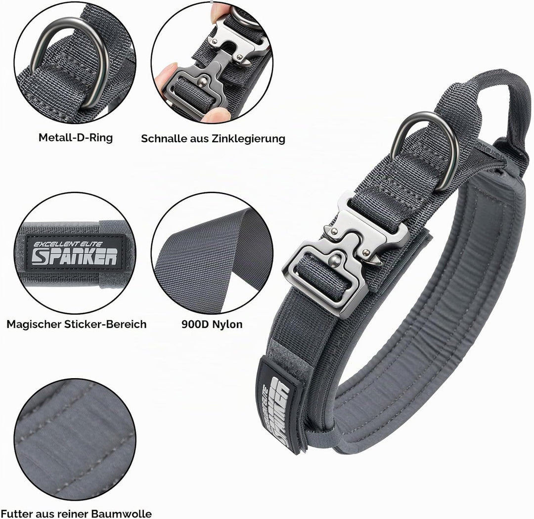 EXCELLENT ELITE SPANKER Taktisches Hundehalsband Militär-Hundehalsband K9 Mit Griff Halsband Trainin