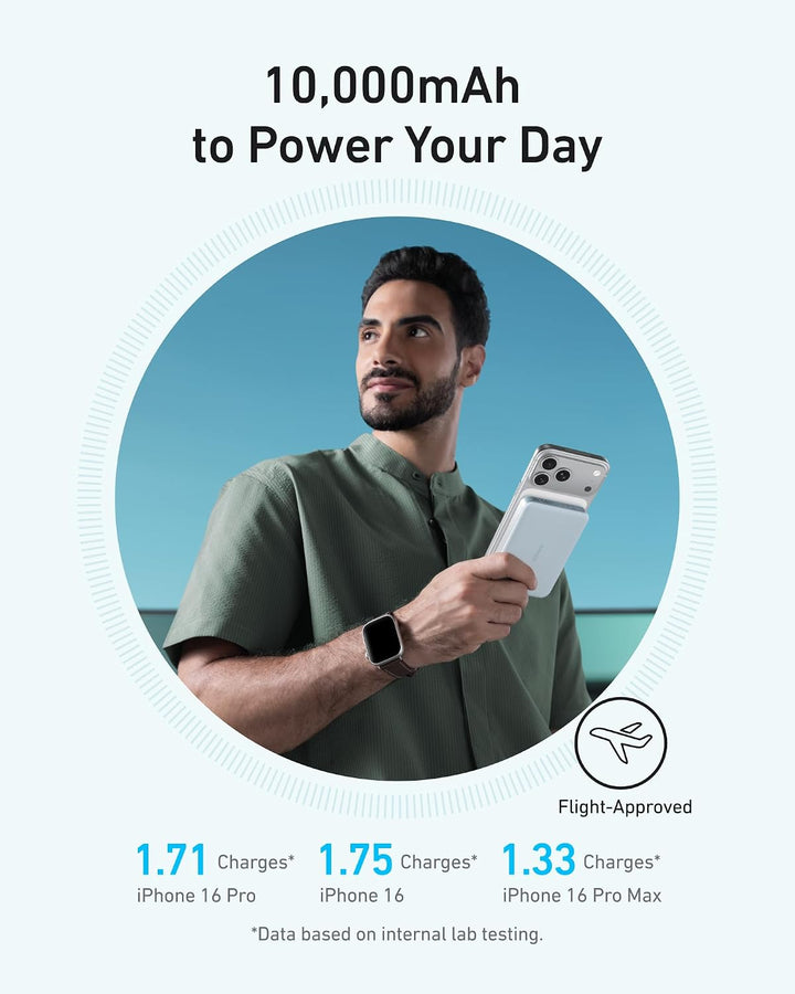 Anker MagGo Powerbank, Ultra-schlankes 10.000mAh magnetisches Akkupack, Qi2-zertifiziert, portabel,