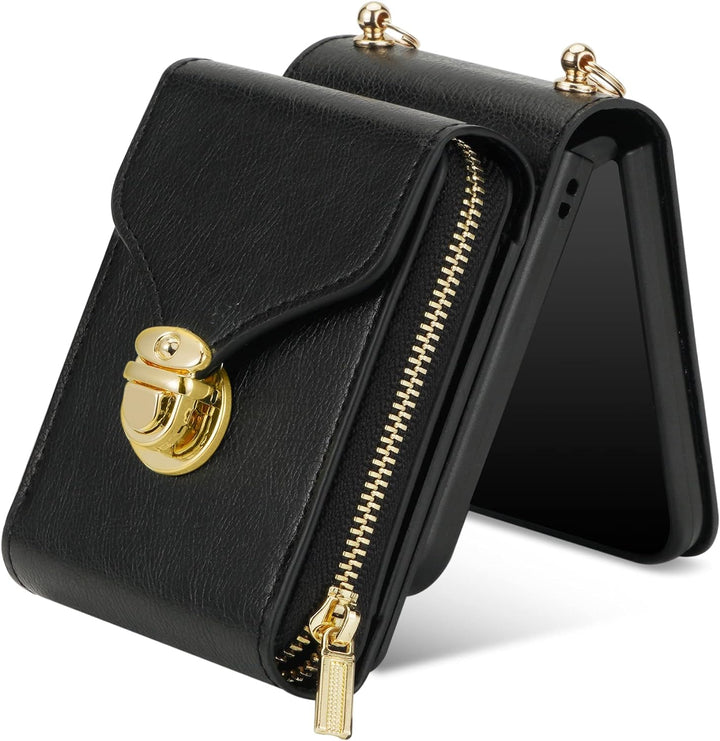 UDBKKDX Brieftasche Handyhülle für Samsung Galaxy Z Flip 5, Schnalle Frauen Mattes Leder hülle mit B