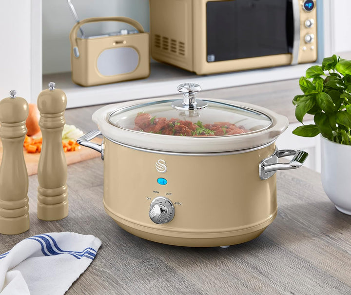 Swan Retro SF17021CNEU Slow Cooker 3,5L Abnehmbarer Kochbehälter, PFOA- und PTFE-freier Keramischer