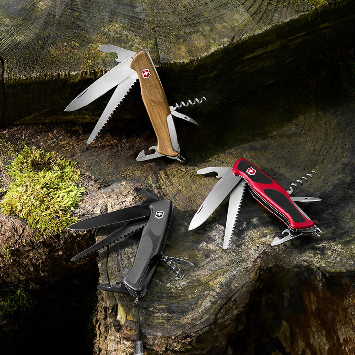 Victorinox Taschenmesser Ranger Grip 55 Onyx Black (12 Funktionen, Festellklinge, Holzsäge), schwarz