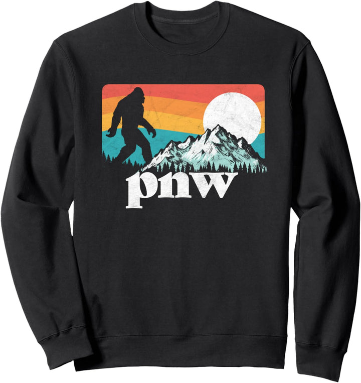 PNW - Pacific Northwest Bigfoot Mountains Retro 80s Graphic Sweatshirt