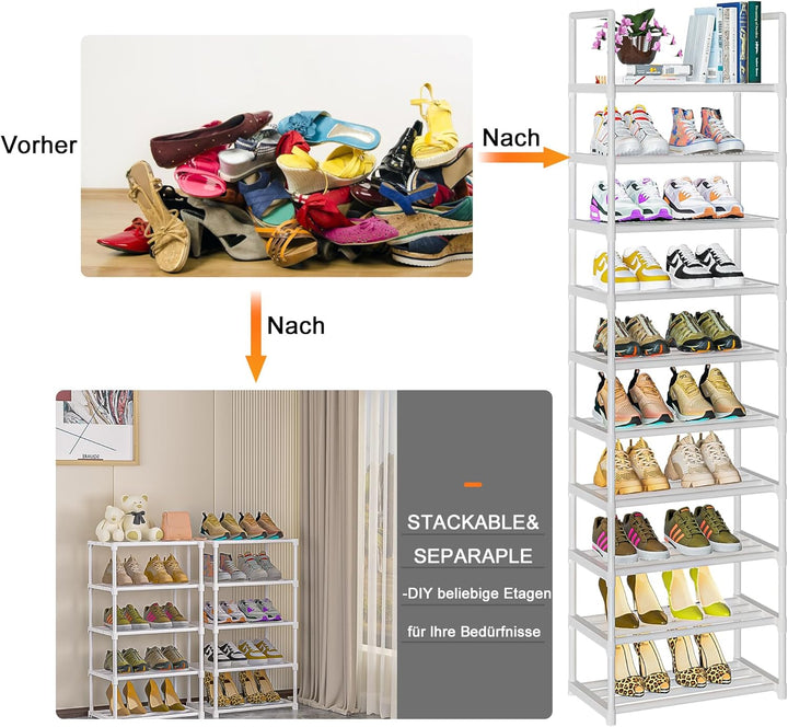 OYREL Schuhregal 10 Ebenen Platz Sparen, Schuh-Organizer Grosse Kapazität für 20-25 Paar Schuhe, Met