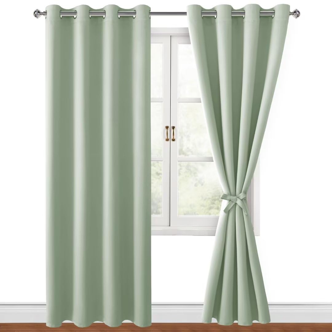 Hiasan Verdunklungsvorhänge Gardinen mit Ösen,Salbeigrün Blickdicht Vorhänge,2 Stück,140 x 245 cm (B