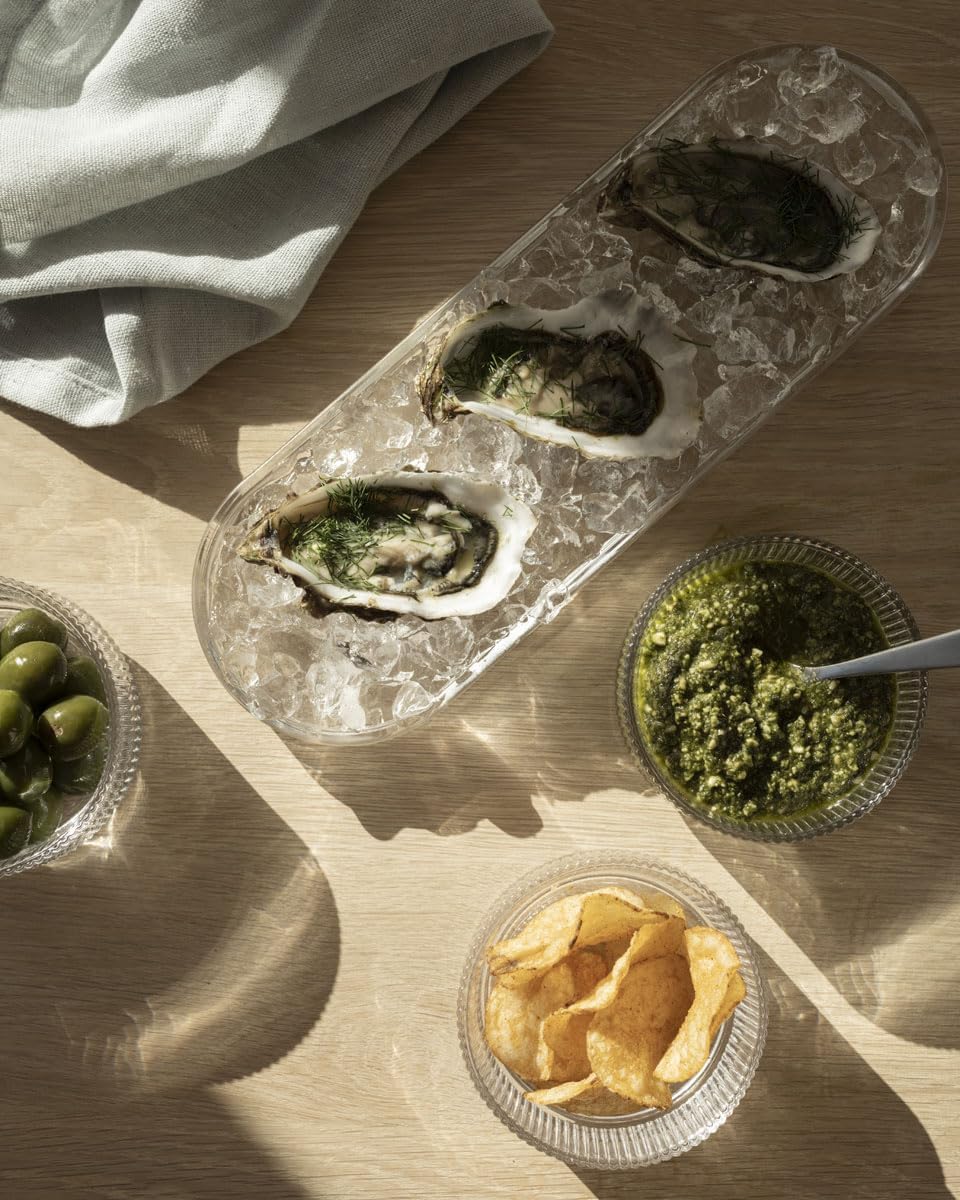Stelton Pilastro Tapas Set aus geriffeltem Glas - 3 Glasschalen auf Glasplatte für Tapas, Oliven, Er