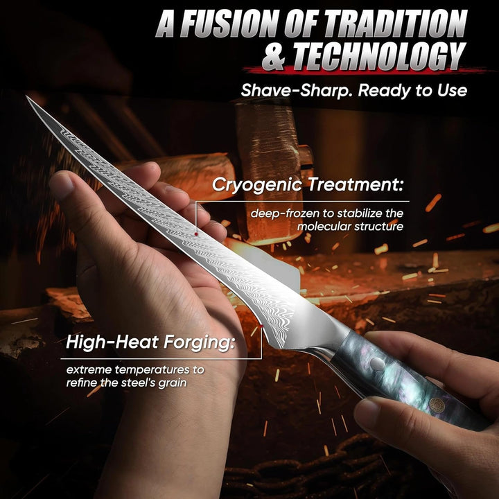 DRAGON RIOT Filetiermesser Fisch - Profi Fischmesser und Ausbeinmesser, Scharfes Fischfiletmesser mi