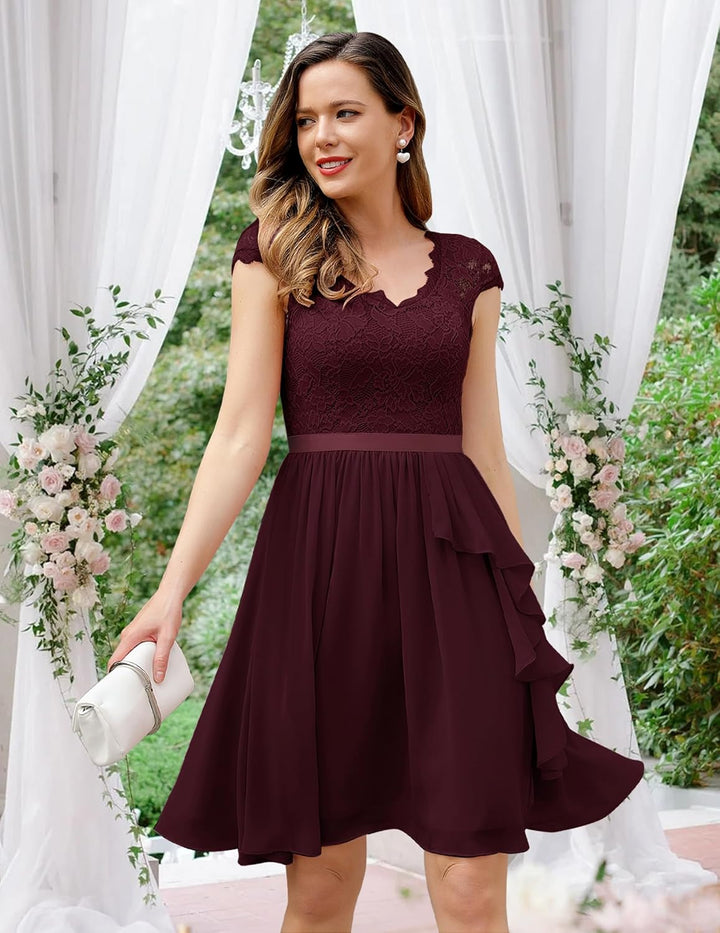 Wedtrend Cocktailkleid Damen Knielang Abendkleid Elegant für Hochzeit Elegant A Linie Rüschenkleid B