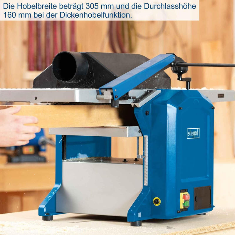 Scheppach Abricht- & Dickenhobelmaschine HMS1250 Hobelmaschine | 1800W Leistung | 2 HS-Hobelmesser |