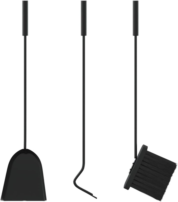 Kaminbesteck-Set 4-teilig Stahl schwarz mit Haken Besen Schaufel für Holz- und Pelletofen sichere Fe
