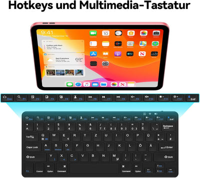 TQQ Bluetooth Tastatur, iPad Tastatur, Deutsches Layout QWERTZ, Mini Wireless Keyboard für iPad 10 G