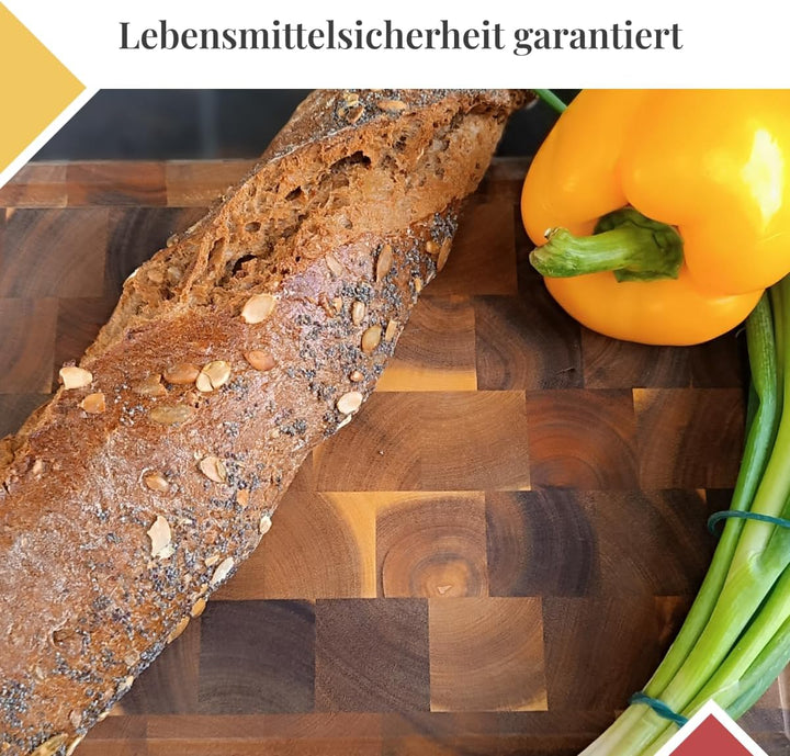 Küchenblock aus Hirnholz 34 × 24,5 cm | Hochwertiges Massivholz | Metzgerblock aus nachhaltigem Akaz