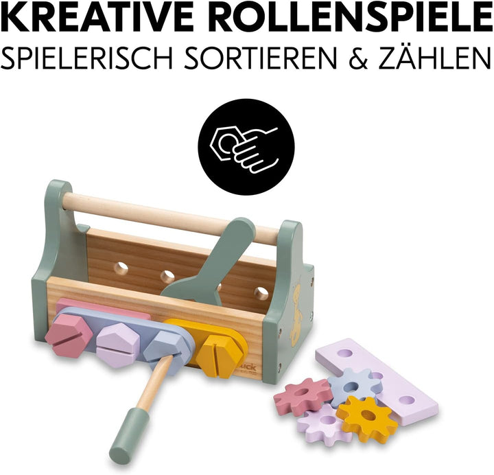 hauck Learn to Repair – Holz-Werkzeugkiste für Kinder ab 2 Jahren, Lernspielzeug zur Förderung von F