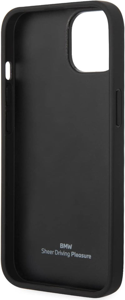 BMW Handyhülle für iPhone 14 Plus Signature Collection in Schwarz Strukturierte Hülle Echtleder Schu