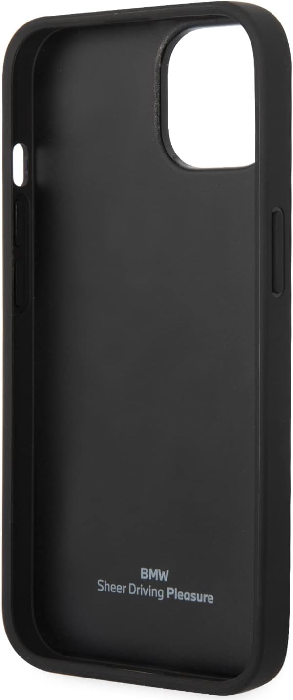 BMW Handyhülle für iPhone 14 Plus Signature Collection in Schwarz Strukturierte Hülle Echtleder Schu