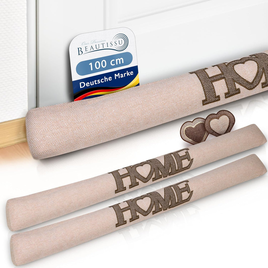 Beautissu 2er Set Zugluftstopper 100 cm lang Tuuli HE - Windstopper als Türvorleger, Haustür Rolle u