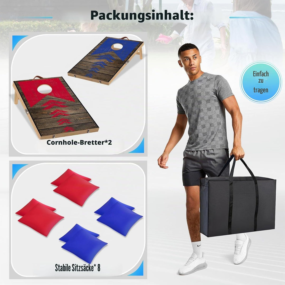 NZQXJXZ Holz Cornhole Set Outdoor, 2 in 1 Cornhole Spiel mit 8 Sitzsäcken & Tragetasche für Hinterho
