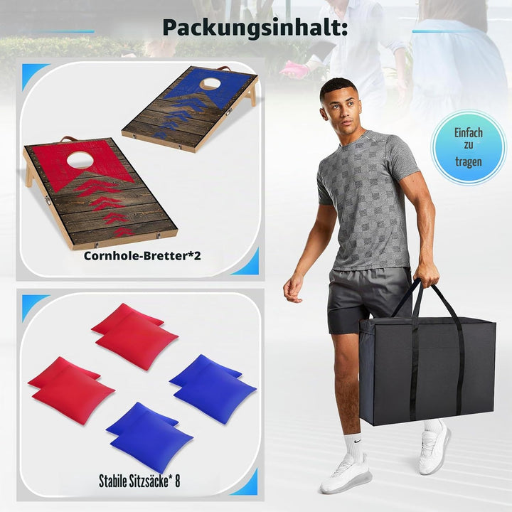 NZQXJXZ Holz Cornhole Set Outdoor, 2 in 1 Cornhole Spiel mit 8 Sitzsäcken & Tragetasche für Hinterho