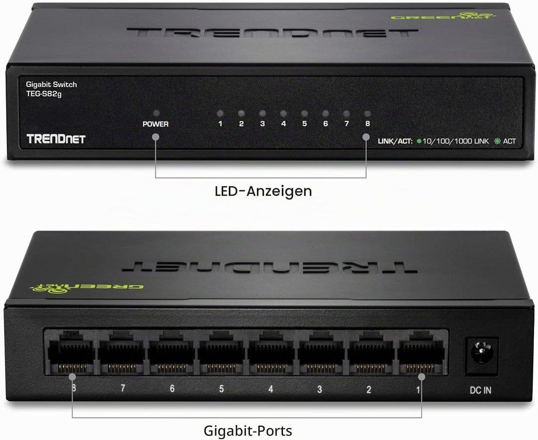 TRENDnet TEG-S82G 8-Port Gigabit GREENnet Switch, Ethernet Splitter, 10/100/1000 Mbps, Lüfterlos, 16