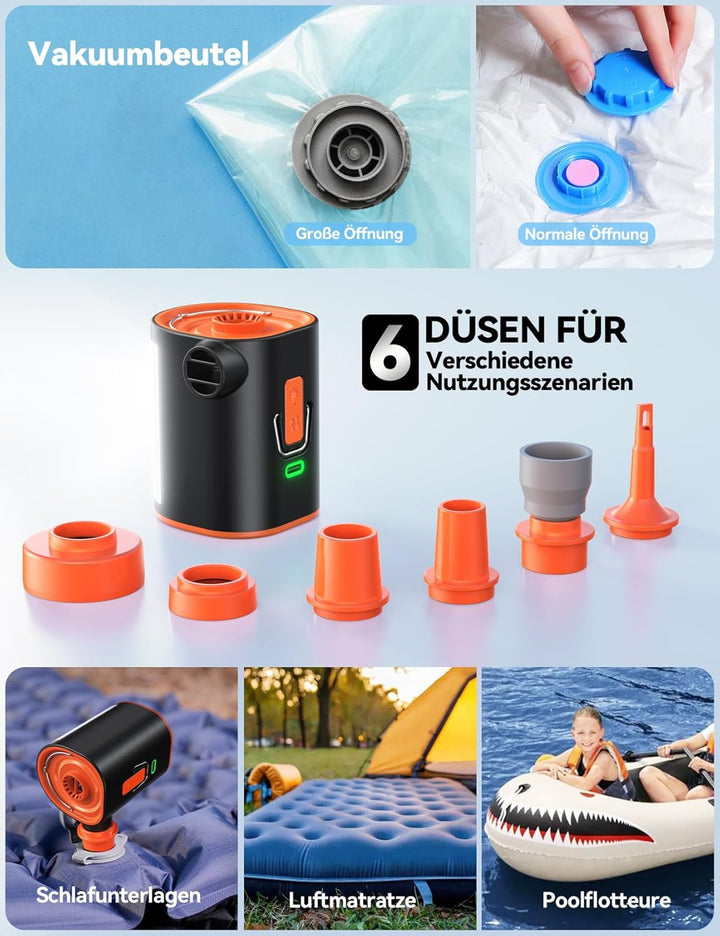JOYROOM Elektrische Luftpumpe Kompakte für Luftmatratze mit Campinglampe, 4.8 kPa Wiederaufladbare L