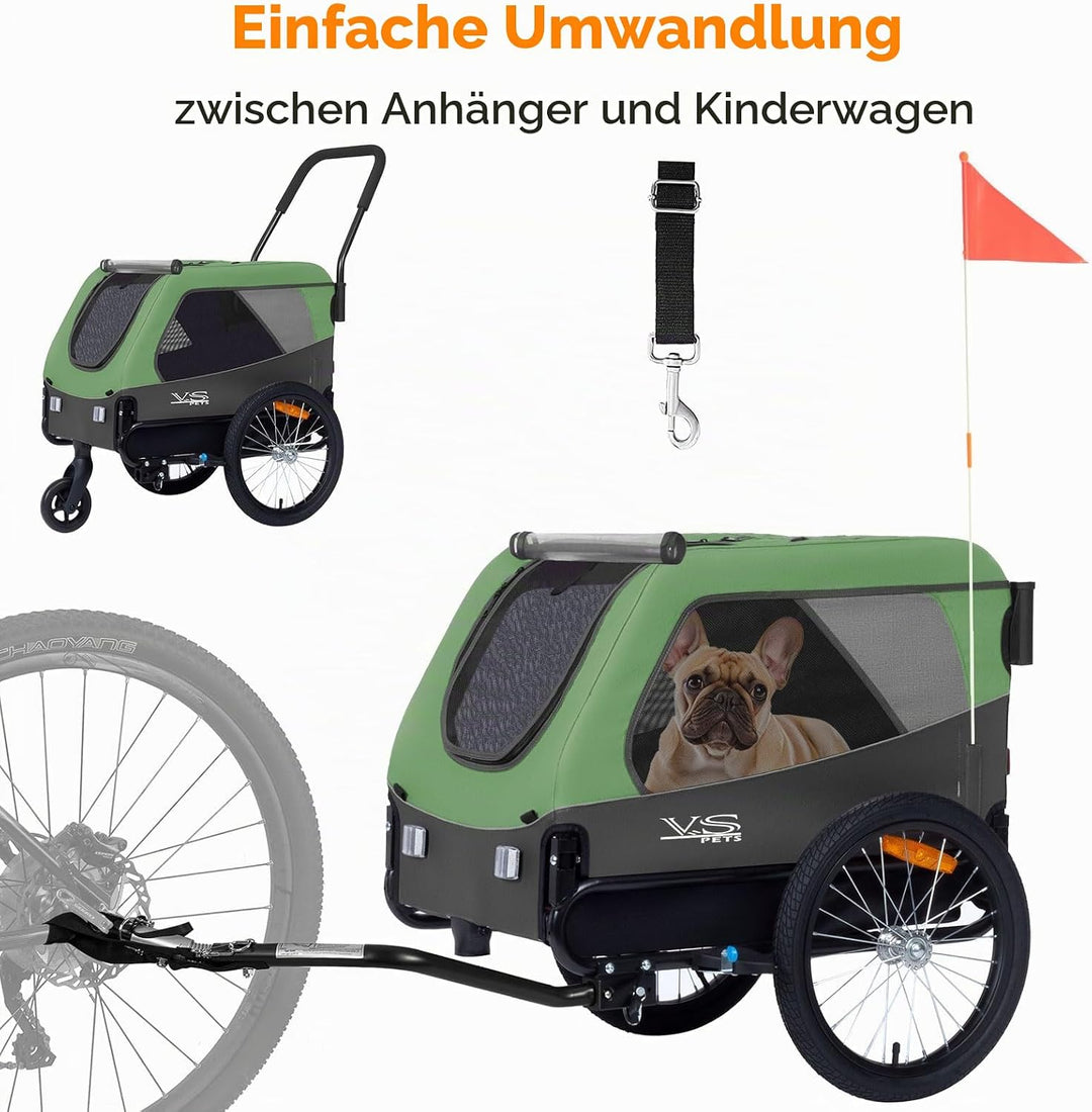 Tiggo VS Medium Hundeanhänger &amp; Buggy 2in1 Fahrradanhänger Hundebuggy Jogger für Hunden bis 23kg Grü