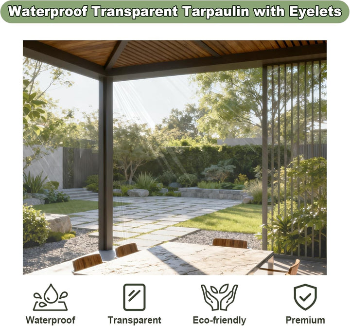 Wasserdichtes Transparent Plane mit Ösen, Klare PVC Wetterfeste Abdeckplane, Reissfeste Vorhang für