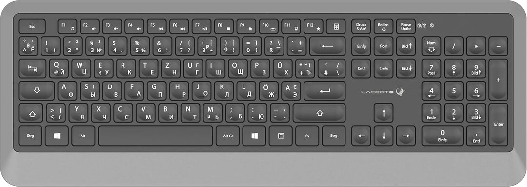 Lacerto® | Bilinguale Russisch-Deutsche/Ukrainische Kabellose 2,4 GHz lasergravierte Multimedia Tast