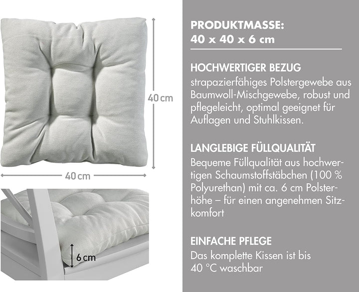 Traumnacht Cozy Stuhlkissen 2er Set 40 x 40 x 6 cm, Sitzkissen für Gartenstuhl, Küche &amp; Esszimmer, I