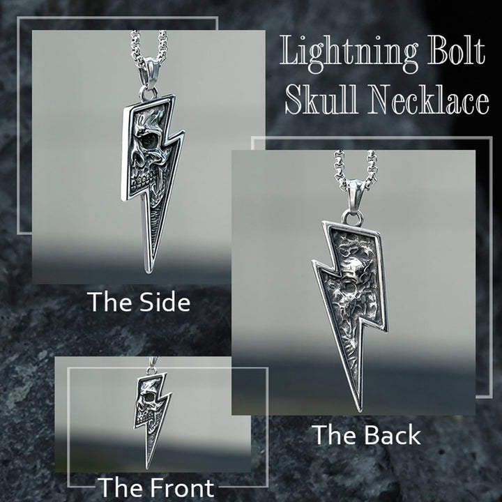 GTHIC Herren Edelstahl Retro Totenkopf Anhänger Halsketten Silber Gold Lightning Bolt Biker Schmuck