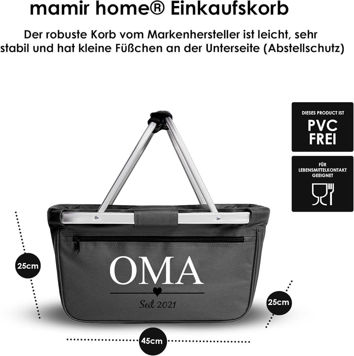 Einkaufskorb faltbar I OMA MOM Jahreszahl I personalisiert Geschenk stabil klappbar OPA (schwarz), S