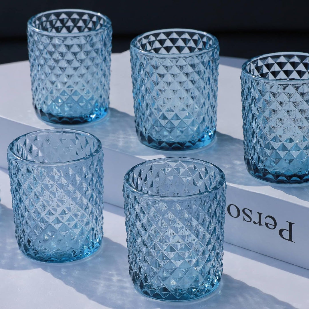 Vohocandle 12 Stück Blaue Teelichtgläser aus Glas für Hochzeit, Tischaufsatz, Teelichthalter Glas fü