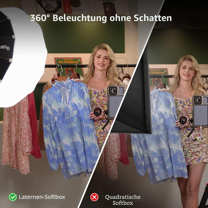SMALLRIG Laternen Softbox 60cm/26 Zoll, Bowens Mount Softbox mit Klettverschluss Flexible Barndoor T