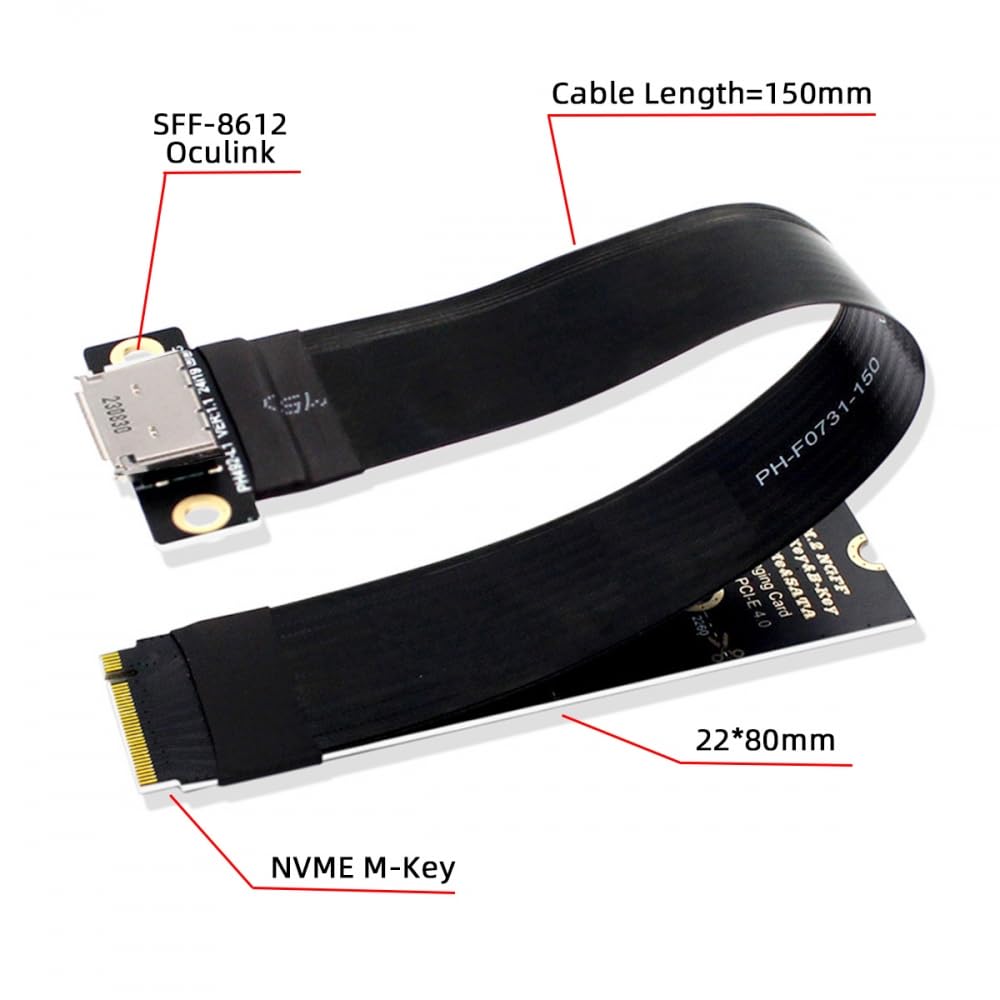 CY 2280 NGFF PCI-E4.0 M.2 M-Key zum Oculink SFF-8612 SFF-8611 Hostkabel 15 cm für NVME U.2 SSD Egpu