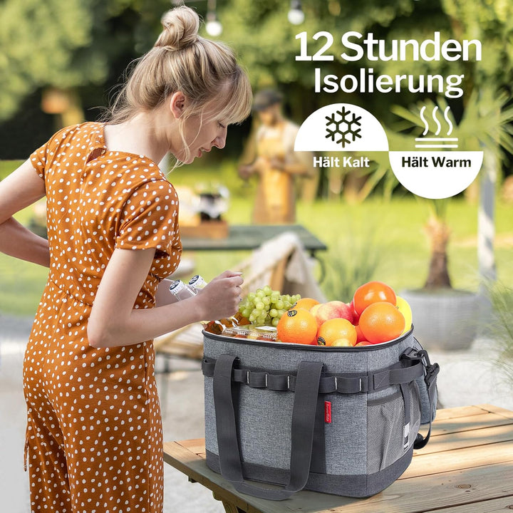 Kühltasche 20L, 12h Kühlung, Gross Faltbar Picknicktasche, Kühlbox Tragbare Isoliertasche für Auto &