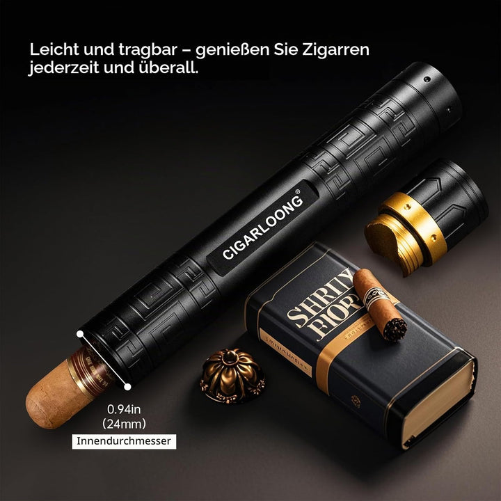 Zigarrenetui 3-in-1 Edelstahl Zigarrenrohr mit Hygrometer, Zigarrenpunsch und Zigarrenhalter, langle