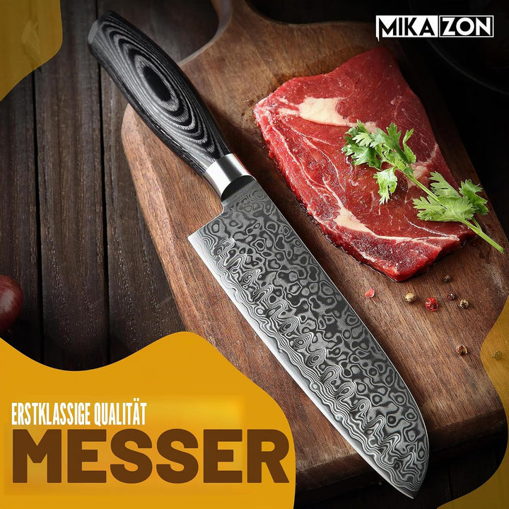 Damast Santoku - Japanisches 17.8 cm Allzweck-Küchenmesser mit 67-lagiger Stahlkonstruktion und Pakk