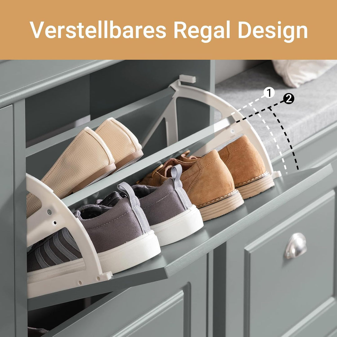 SoBuy Schuhschrank mit 4 Klappen - Schmaler Schuhkipper mit 8 Ablagen, Verstellbares Schuhregal für