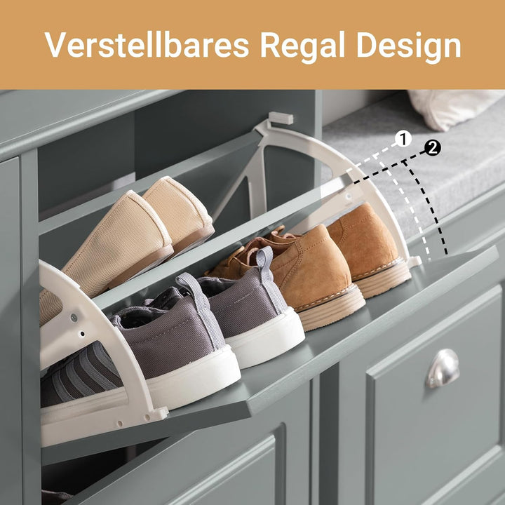 SoBuy Schuhschrank mit 4 Klappen - Schmaler Schuhkipper mit 8 Ablagen, Verstellbares Schuhregal für