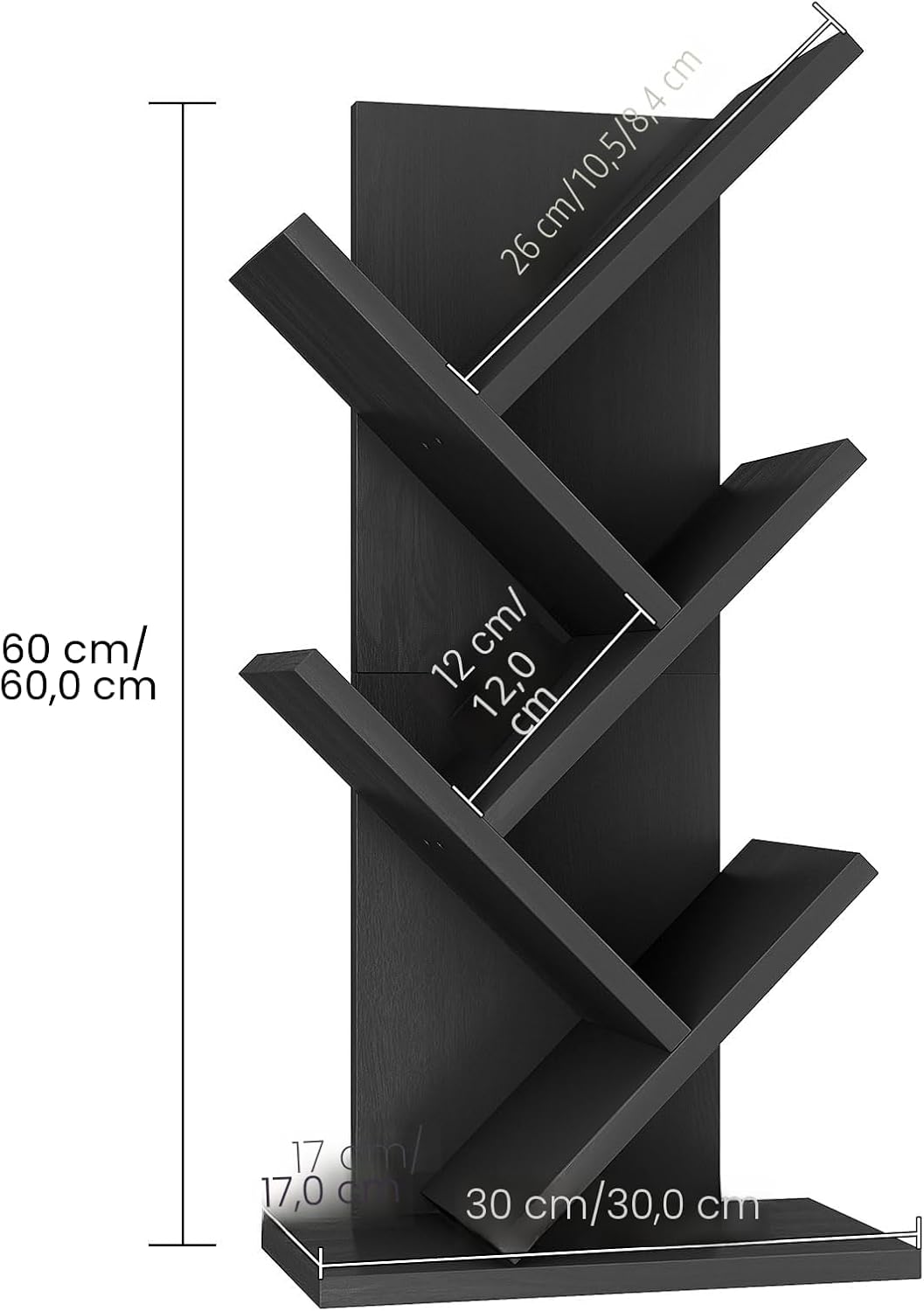 YMYNY Bücherregal im Baumform, 4 Ebenen Raumteiler, Standregal, 30x17x60 cm, Platzsparend, Holzregal