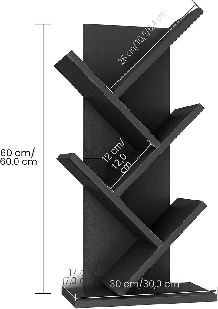 YMYNY Bücherregal im Baumform, 4 Ebenen Raumteiler, Standregal, 30x17x60 cm, Platzsparend, Holzregal