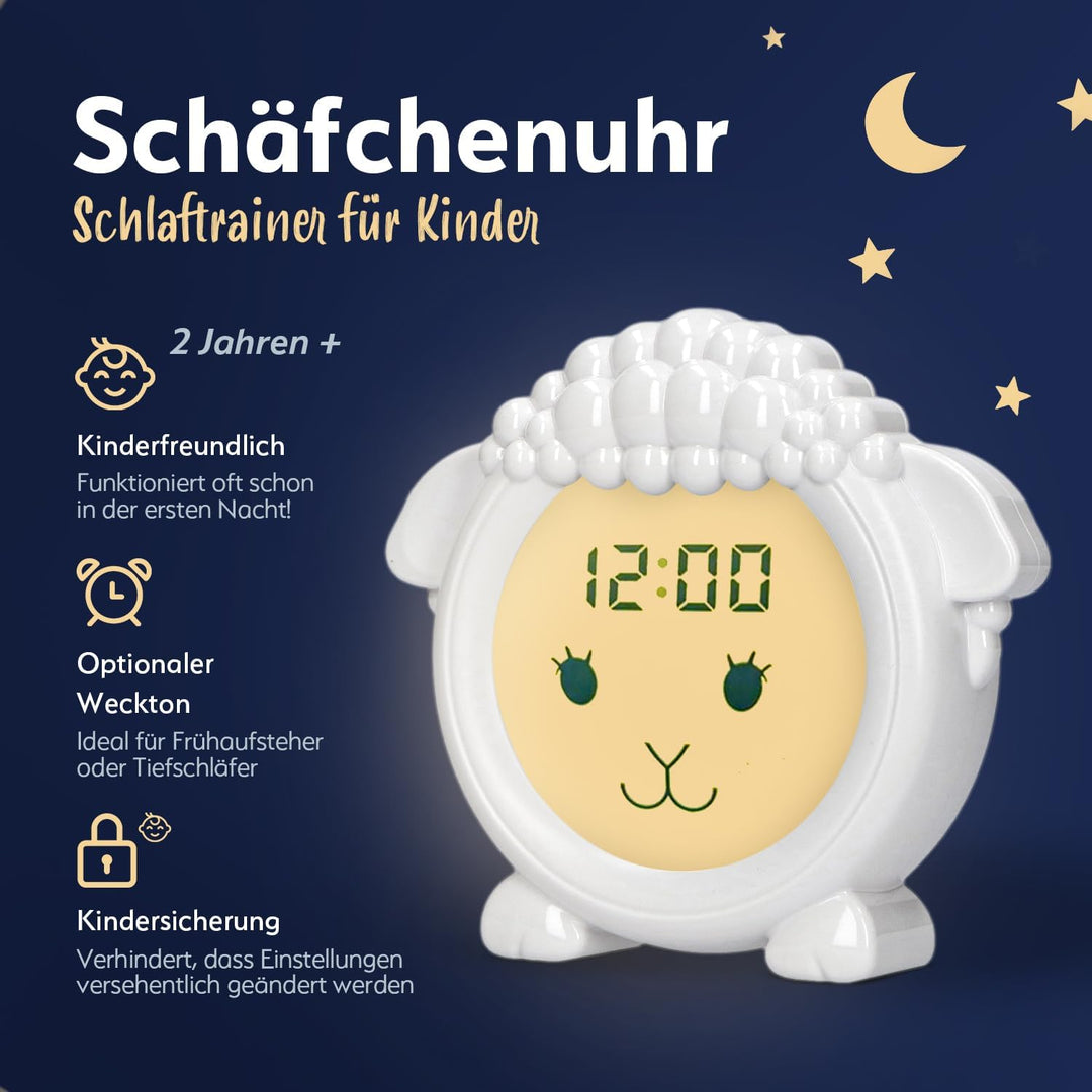 Schlaftrainer, Schaf, Lernwecker für Kinder, LED-Kinderwecker, Lernwecker, Einschlafen und Aufwachen
