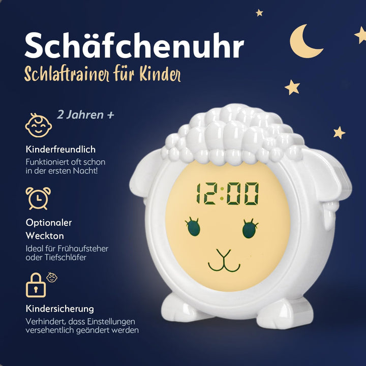 Schlaftrainer, Schaf, Lernwecker für Kinder, LED-Kinderwecker, Lernwecker, Einschlafen und Aufwachen