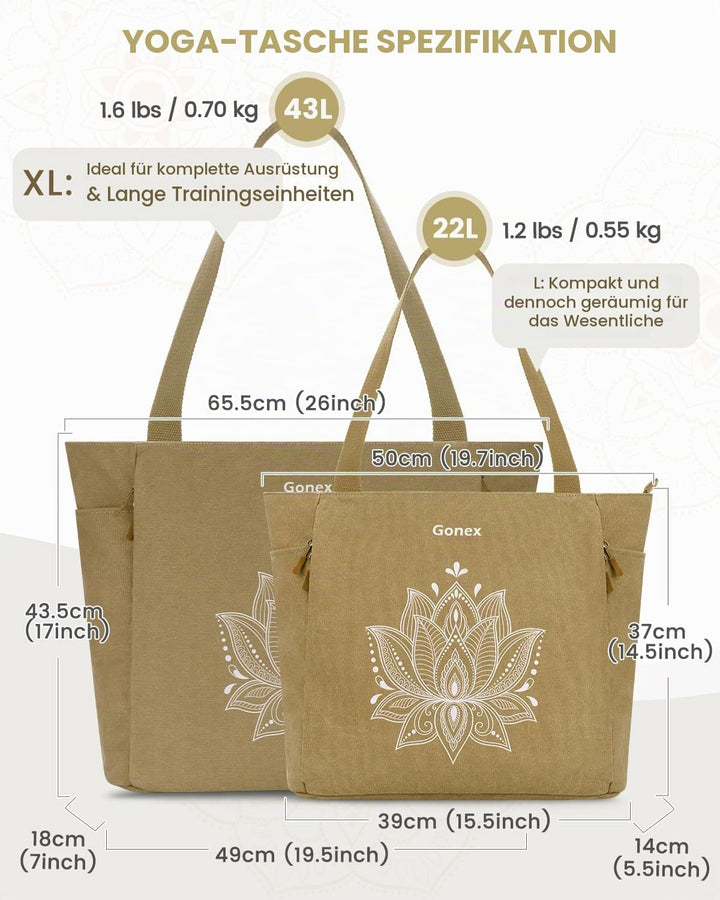 Gonex Yogatasche, Grosse Pilates Tragetasche mit Mehreren Taschen für Damen Herren, Robuste Canvas T