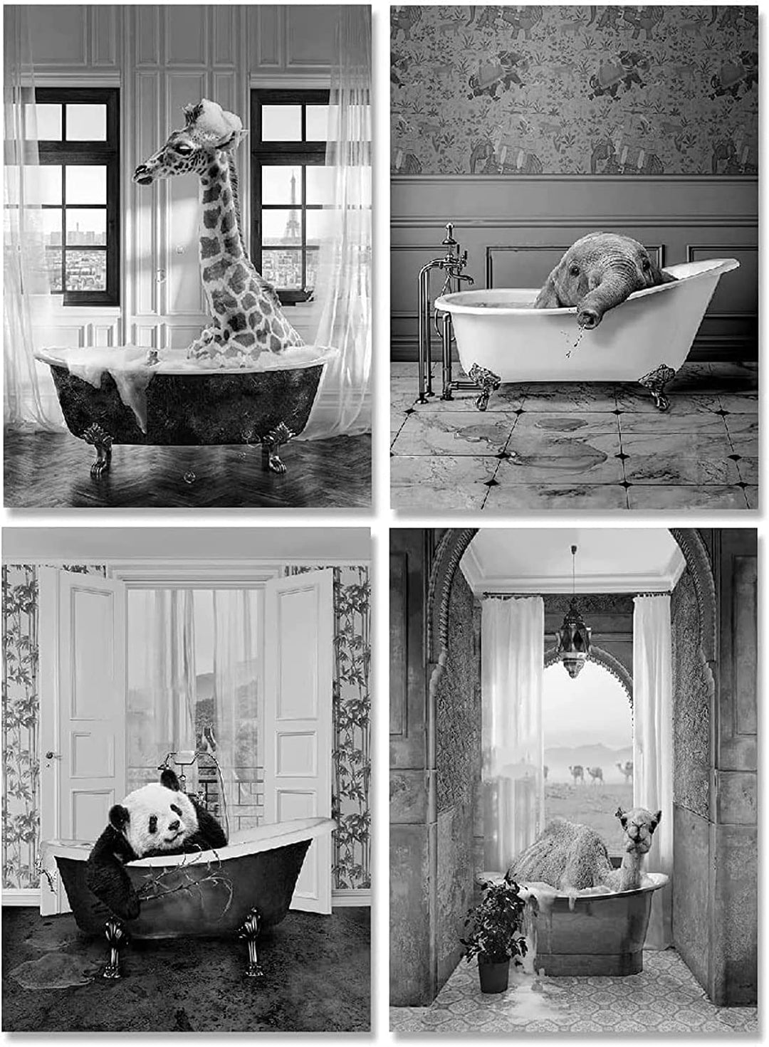 ZFTCN Bad Panda Tier in der Badewanne Bild Schwarz Weiss Badezimmer Bilder Lustige Wandkunst Drucke