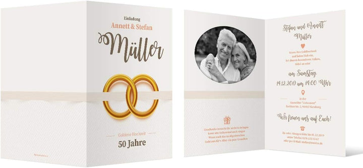 Kartenmachen.de 10 x Goldene Hochzeit Hochzeitseinladungen Goldhochzeit individuell Einladungskarten