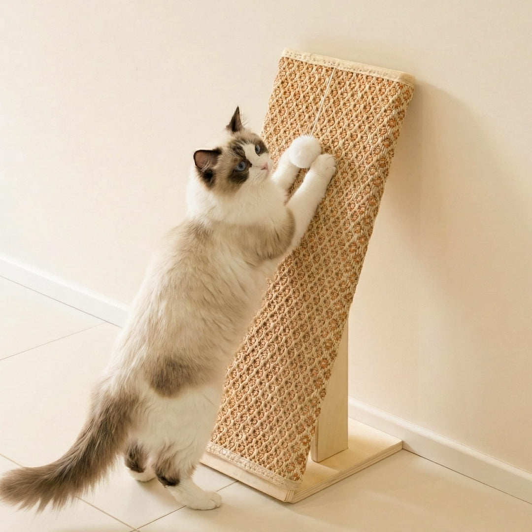 PETKARAY Kratzbrett Katze, 65 cm Kratzsäule aus natürlichem Sisal mit Rampe, stabiles L-förmiges Kat