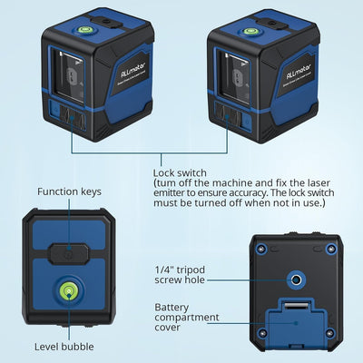 ALLmeter Kreuzlinienlaser Grün Laser Wasserwaage 100ft/30m mit selbstnivellierender Magnethalterung