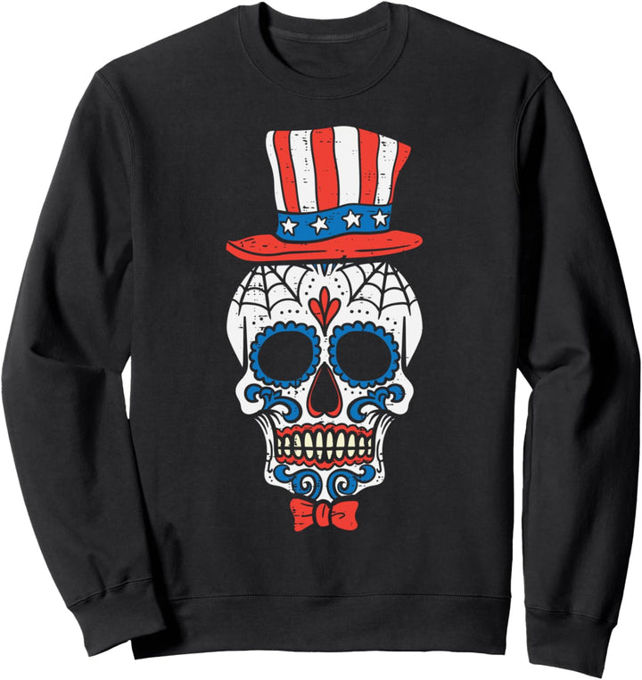 Sugar Skull American Flag USA 4th Of July Fourth Mexican Sweatshirt